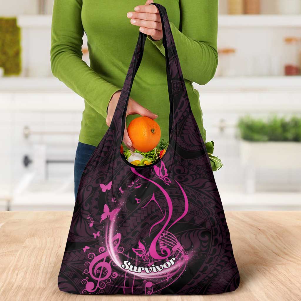 Survivor Melody Pink Grocery Bag Breast Cancer Polynesian Pattern