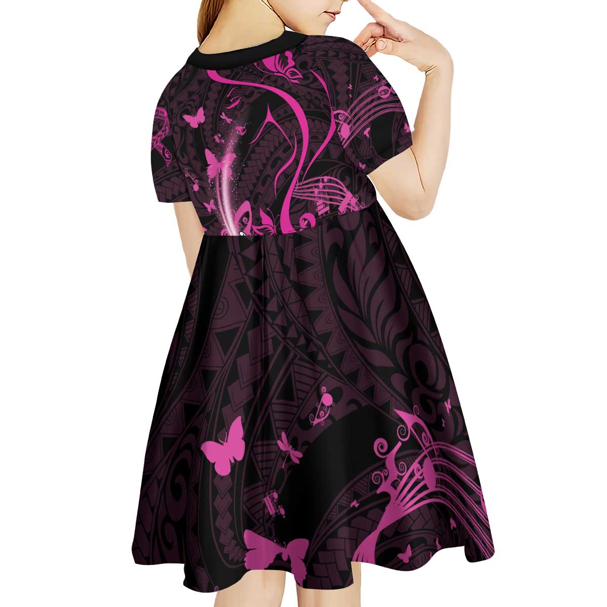 Personalised Survivor Melody Pink Kid Short Sleeve Dress Breast Cancer Polynesian Pattern LT01 - Polynesian Pride