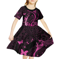 Personalised Survivor Melody Pink Kid Short Sleeve Dress Breast Cancer Polynesian Pattern LT01 - Polynesian Pride