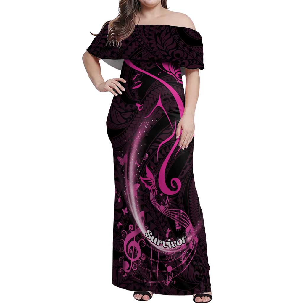 Personalised Survivor Melody Pink Off Shoulder Maxi Dress Breast Cancer Polynesian Pattern LT01 Women Pink - Polynesian Pride