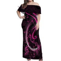Personalised Survivor Melody Pink Off Shoulder Maxi Dress Breast Cancer Polynesian Pattern LT01 Women Pink - Polynesian Pride