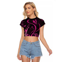 Personalised Survivor Melody Pink Raglan Cropped T Shirt Breast Cancer Polynesian Pattern LT01 Female Pink - Polynesian Pride