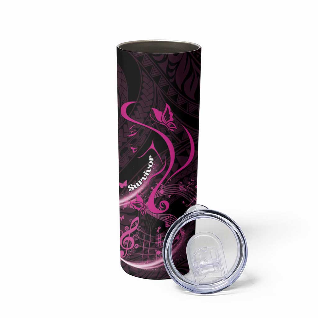 Personalised Survivor Melody Pink Skinny Tumbler Breast Cancer Polynesian Pattern