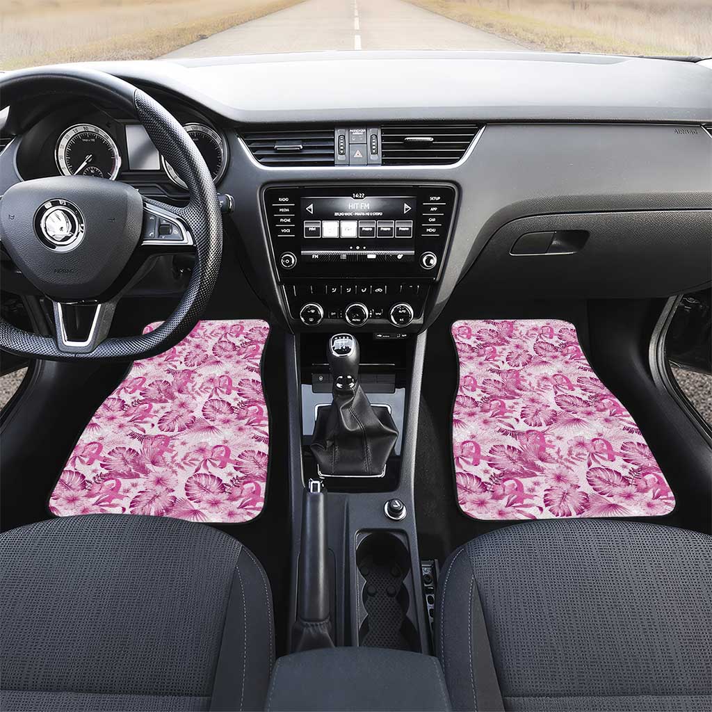 Pink Ribbon Hibiscus Tropical Pattern Car Mats Breast Cancer LT01 Set 2pcs - Front Pink - Polynesian Pride