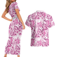 Pink Ribbon Hibiscus Tropical Pattern Couples Matching Short Sleeve Bodycon Dress and Hawaiian Shirt Breast Cancer LT01 - Polynesian Pride