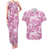 Pink Ribbon Hibiscus Tropical Pattern Couples Matching Tank Maxi Dress and Hawaiian Shirt Breast Cancer LT01 Pink - Polynesian Pride