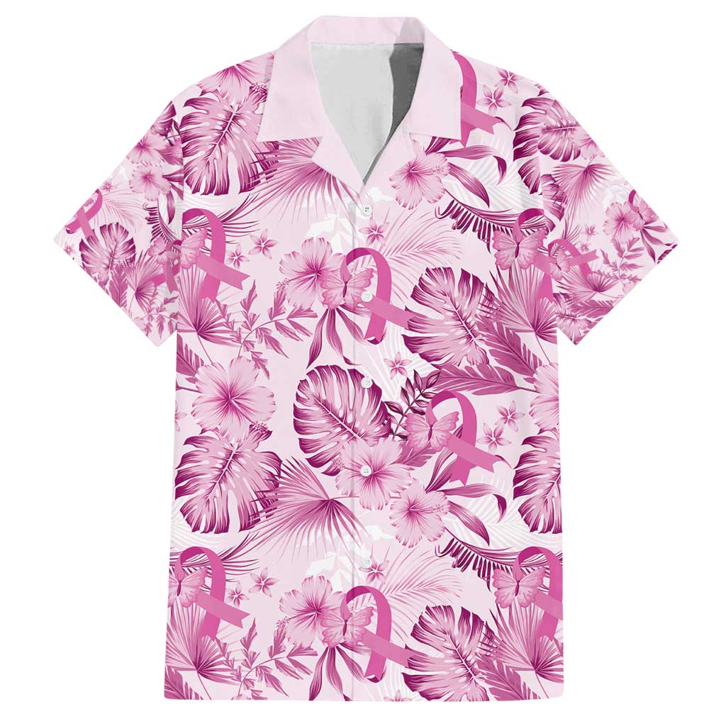Pink Ribbon Hibiscus Tropical Pattern Family Matching Long Sleeve Bodycon Dress and Hawaiian Shirt Breast Cancer LT01 Dad's Shirt - Short Sleeve Pink - Polynesian Pride