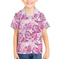Pink Ribbon Hibiscus Tropical Pattern Family Matching Long Sleeve Bodycon Dress and Hawaiian Shirt Breast Cancer LT01 Son's Shirt Pink - Polynesian Pride
