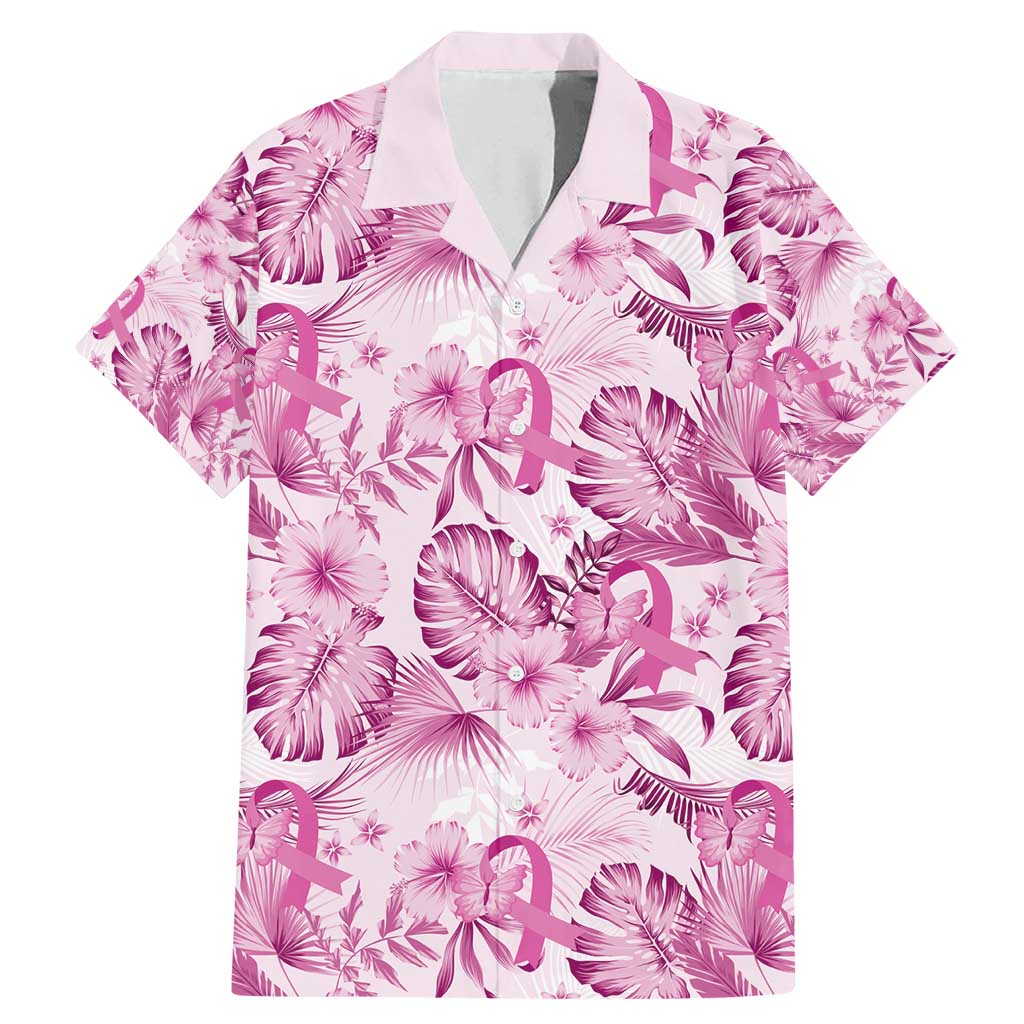 Pink Ribbon Hibiscus Tropical Pattern Family Matching Mermaid Dress and Hawaiian Shirt Breast Cancer LT01 Dad's Shirt - Short Sleeve Pink - Polynesian Pride