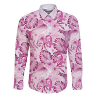 Pink Ribbon Hibiscus Tropical Pattern Family Matching Mermaid Dress and Hawaiian Shirt Breast Cancer LT01 Dad's Shirt - Long Sleeve Pink - Polynesian Pride