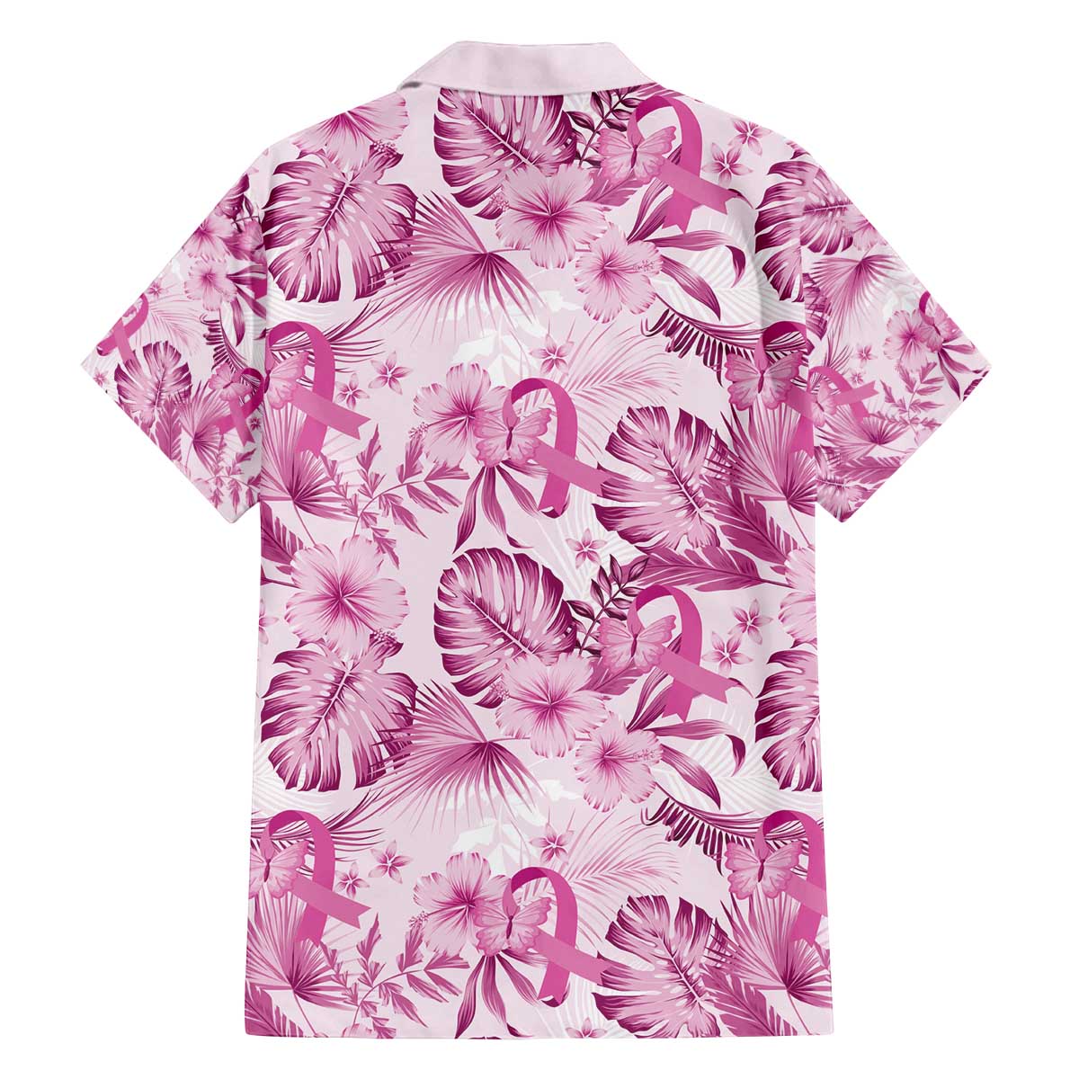Pink Ribbon Hibiscus Tropical Pattern Family Matching Off The Shoulder Long Sleeve Dress and Hawaiian Shirt Breast Cancer LT01 - Polynesian Pride