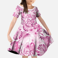 Pink Ribbon Hibiscus Tropical Pattern Family Matching Off Shoulder Maxi Dress and Hawaiian Shirt Breast Cancer LT01 Daughter's Dress Pink - Polynesian Pride