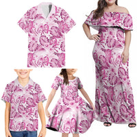 Pink Ribbon Hibiscus Tropical Pattern Family Matching Off Shoulder Maxi Dress and Hawaiian Shirt Breast Cancer LT01 - Polynesian Pride