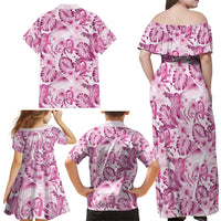 Pink Ribbon Hibiscus Tropical Pattern Family Matching Off Shoulder Maxi Dress and Hawaiian Shirt Breast Cancer LT01 - Polynesian Pride