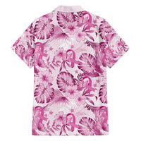Pink Ribbon Hibiscus Tropical Pattern Family Matching Off Shoulder Short Dress and Hawaiian Shirt Breast Cancer LT01 - Polynesian Pride