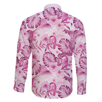Pink Ribbon Hibiscus Tropical Pattern Family Matching Off Shoulder Short Dress and Hawaiian Shirt Breast Cancer LT01 - Polynesian Pride