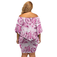 Pink Ribbon Hibiscus Tropical Pattern Family Matching Off Shoulder Short Dress and Hawaiian Shirt Breast Cancer LT01 - Polynesian Pride