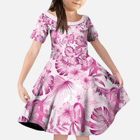 Pink Ribbon Hibiscus Tropical Pattern Family Matching Puletasi and Hawaiian Shirt Breast Cancer LT01 Daughter's Dress Pink - Polynesian Pride