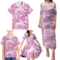 Pink Ribbon Hibiscus Tropical Pattern Family Matching Puletasi and Hawaiian Shirt Breast Cancer LT01 - Polynesian Pride