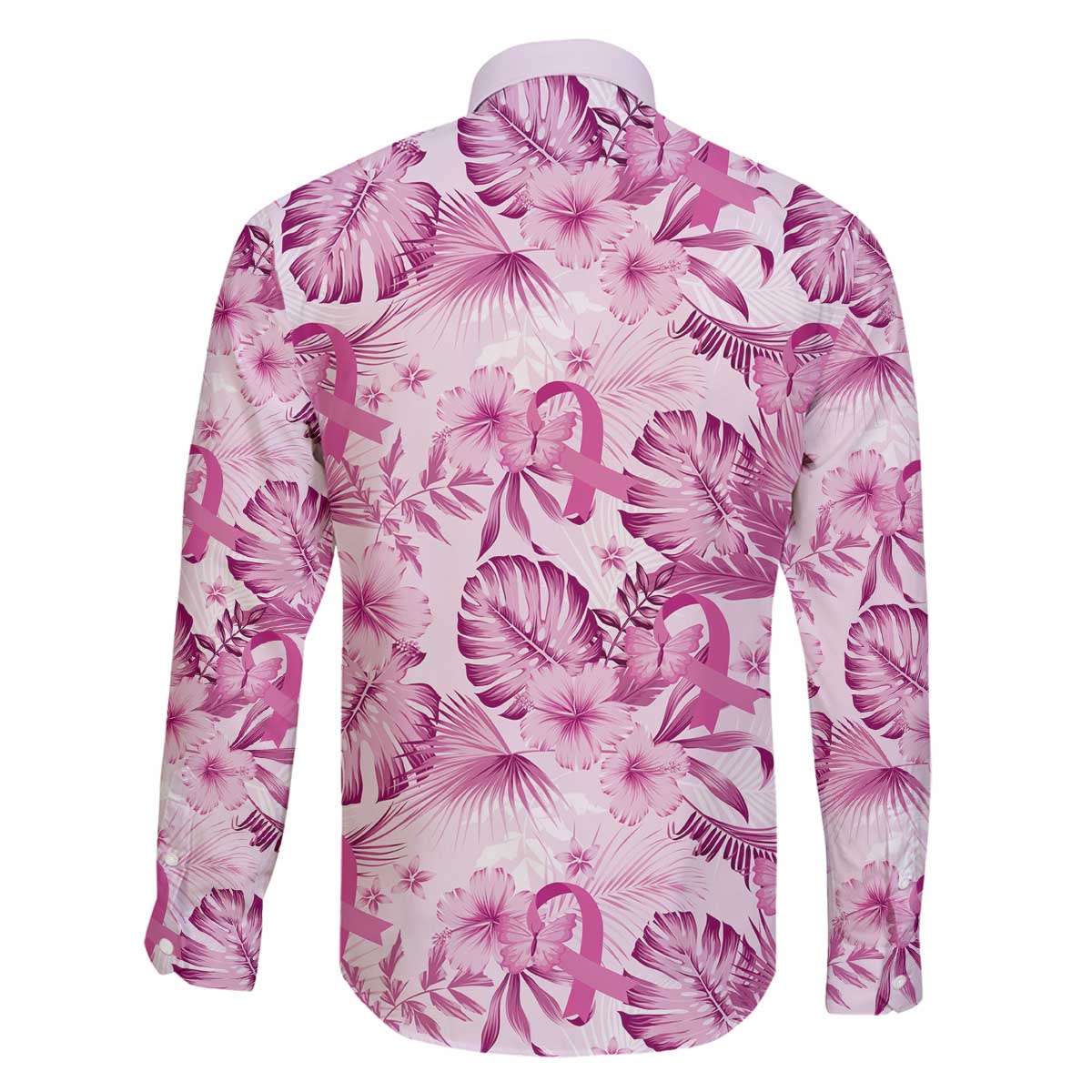Pink Ribbon Hibiscus Tropical Pattern Family Matching Puletasi and Hawaiian Shirt Breast Cancer LT01 - Polynesian Pride