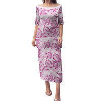 Pink Ribbon Hibiscus Tropical Pattern Family Matching Puletasi and Hawaiian Shirt Breast Cancer LT01 Mom's Dress Pink - Polynesian Pride
