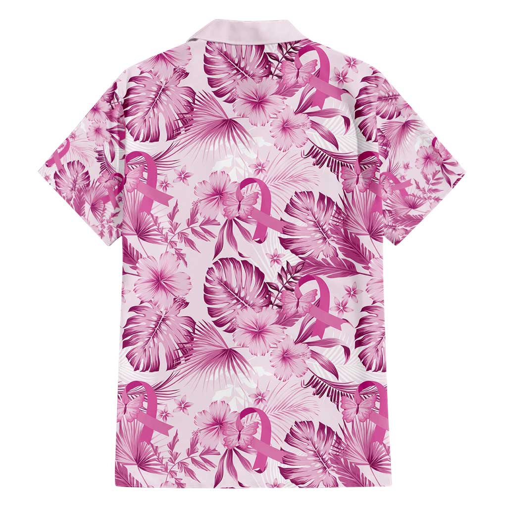 Pink Ribbon Hibiscus Tropical Pattern Family Matching Short Sleeve Bodycon Dress and Hawaiian Shirt Breast Cancer LT01 - Polynesian Pride