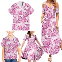 Pink Ribbon Hibiscus Tropical Pattern Family Matching Summer Maxi Dress and Hawaiian Shirt Breast Cancer LT01 - Polynesian Pride