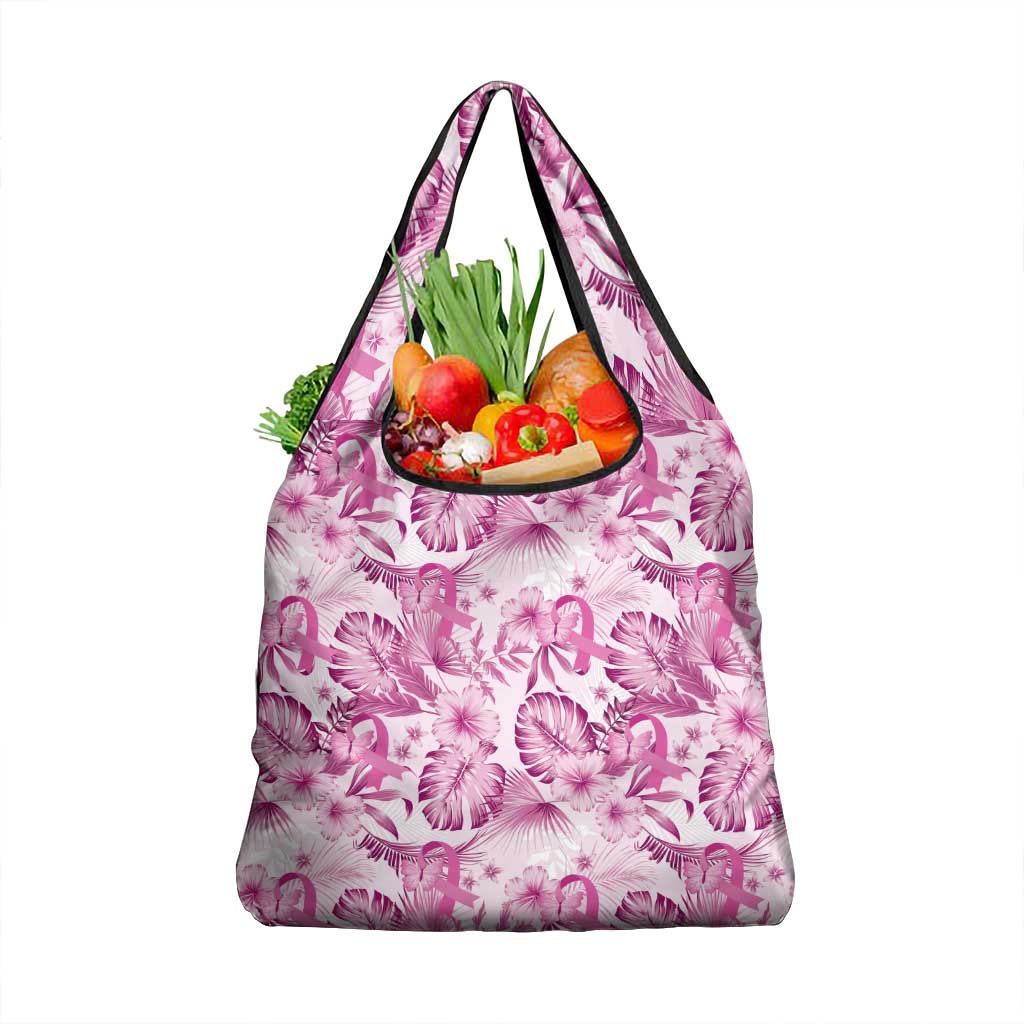 Pink Ribbon Hibiscus Tropical Pattern Grocery Bag Breast Cancer LT01 1-pack One Size Pink - Polynesian Pride