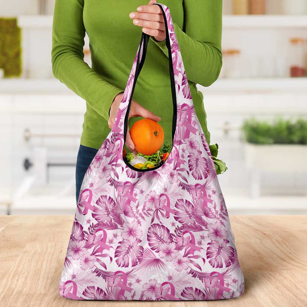 Pink Ribbon Hibiscus Tropical Pattern Grocery Bag Breast Cancer LT01 - Polynesian Pride