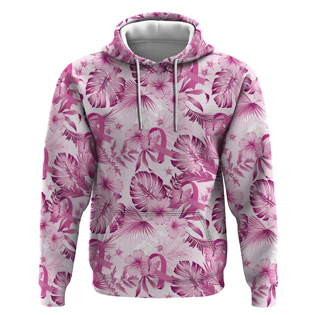 Pink Ribbon Hibiscus Tropical Pattern Hoodie Breast Cancer LT01 Pullover Hoodie Pink - Polynesian Pride