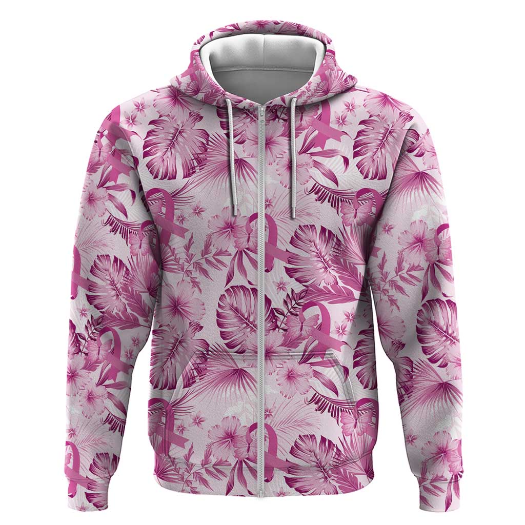 Pink Ribbon Hibiscus Tropical Pattern Hoodie Breast Cancer LT01 Zip Hoodie Pink - Polynesian Pride