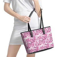 Pink Ribbon Hibiscus Tropical Pattern Leather Tote Bag Breast Cancer