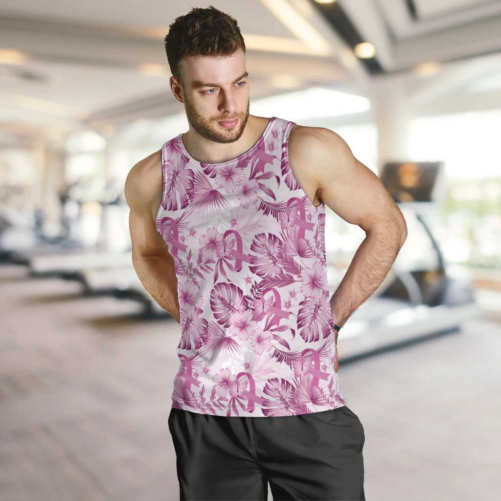 Pink Ribbon Hibiscus Tropical Pattern Men Tank Top Breast Cancer LT01 Pink - Polynesian Pride