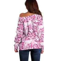 Pink Ribbon Hibiscus Tropical Pattern Off Shoulder Sweater Breast Cancer LT01 - Polynesian Pride