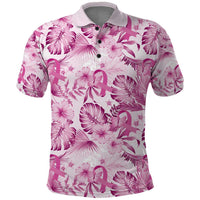 Pink Ribbon Hibiscus Tropical Pattern Polo Shirt Breast Cancer