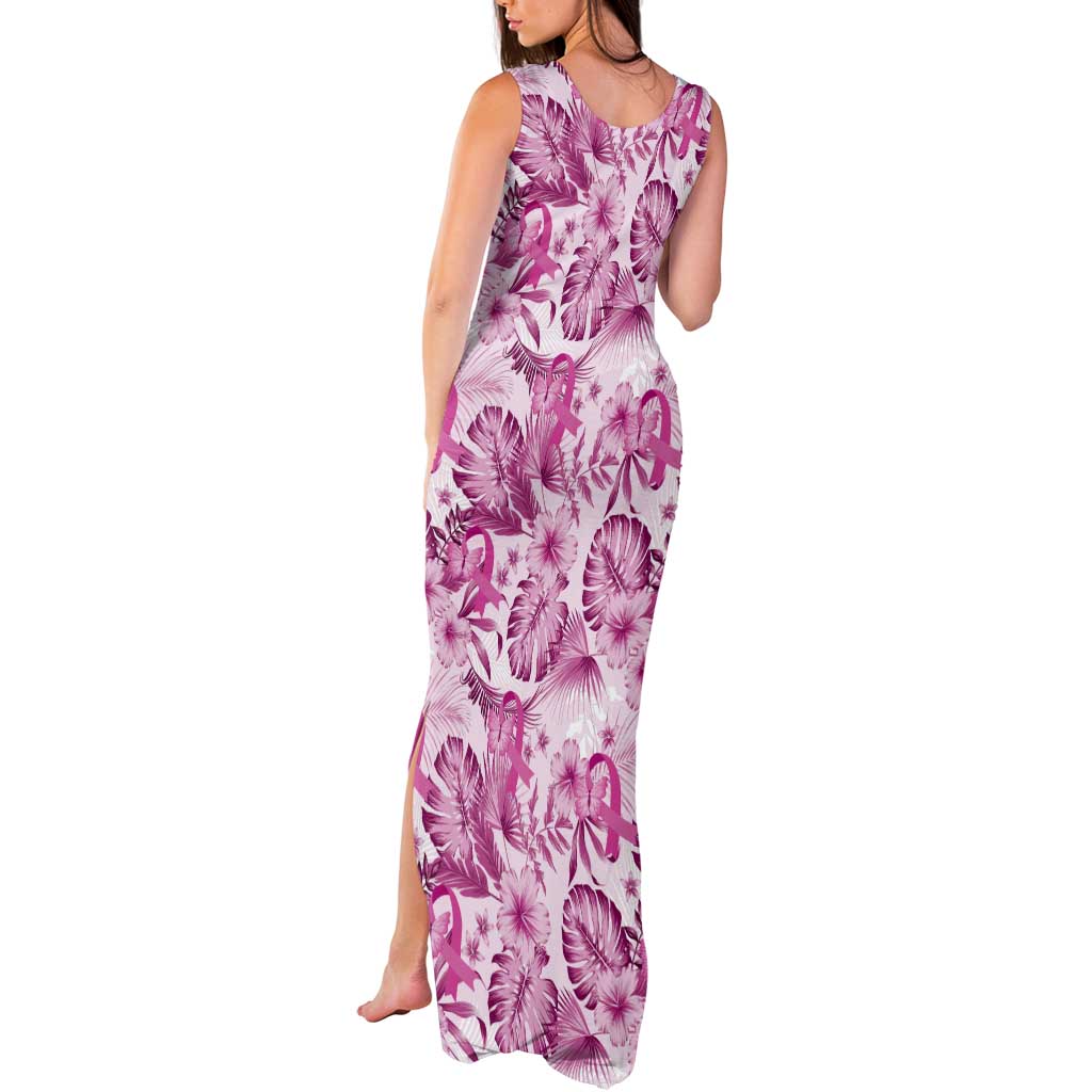 Pink Ribbon Hibiscus Tropical Pattern Tank Maxi Dress Breast Cancer