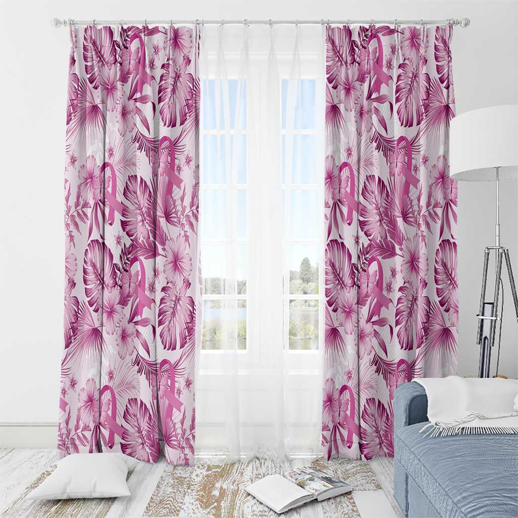 Pink Ribbon Hibiscus Tropical Pattern Window Curtain Breast Cancer