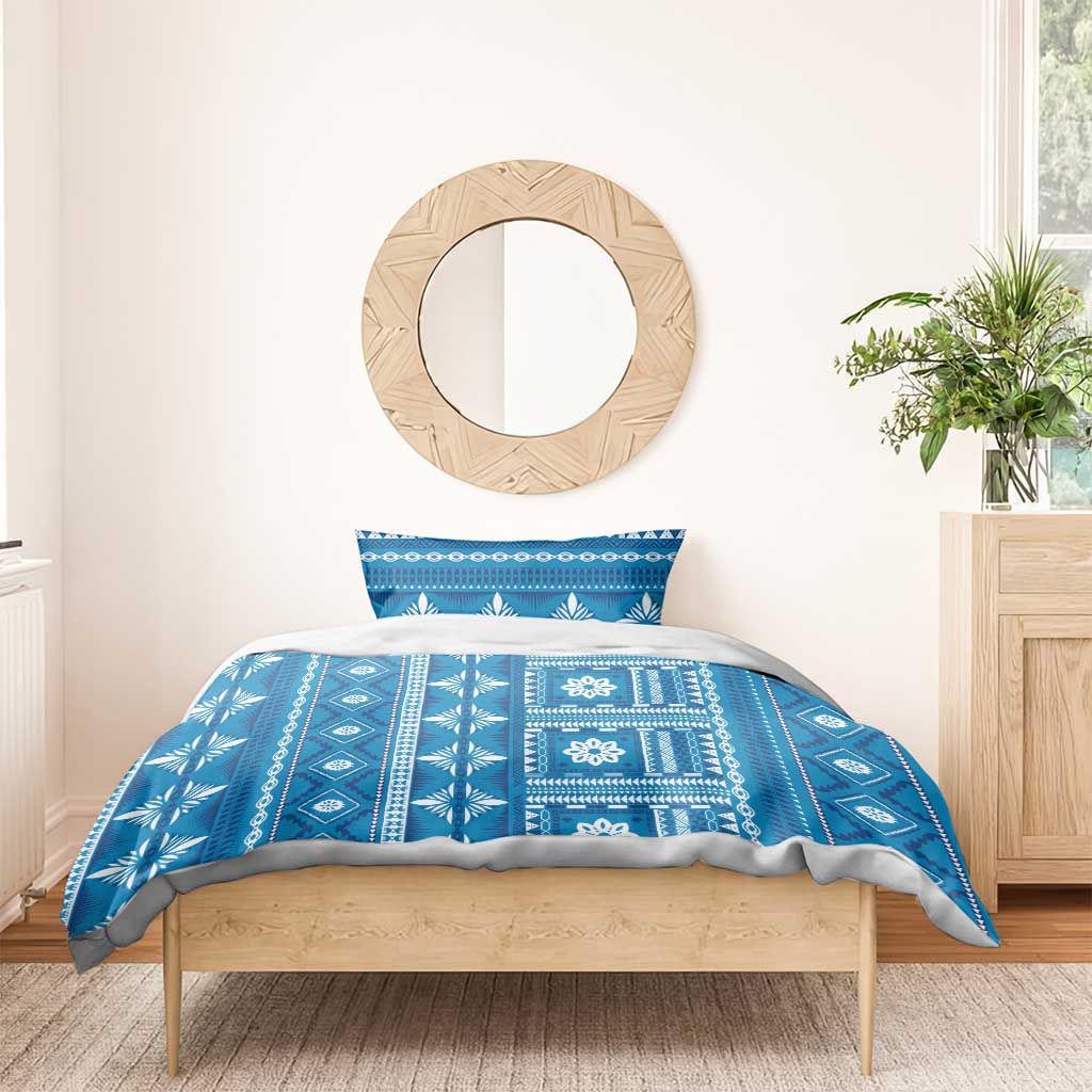 Fiji Masi All Blue Bedding Set Tapa Pattern - Polynesian Pride