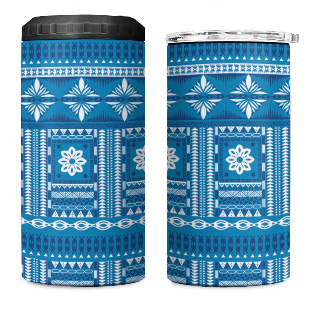 Fiji Masi All Blue 4 in 1 Can Cooler Tumbler Tapa Pattern LT01 One Size: 16 oz Blue - Polynesian Pride