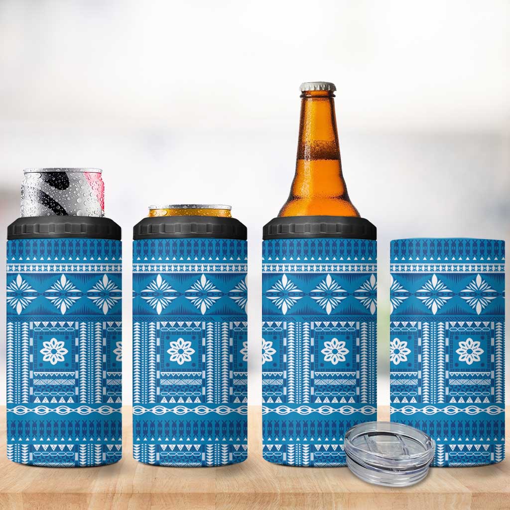 Fiji Masi All Blue 4 in 1 Can Cooler Tumbler Tapa Pattern LT01 - Polynesian Pride