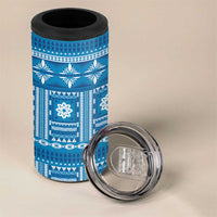 Fiji Masi All Blue 4 in 1 Can Cooler Tumbler Tapa Pattern LT01 - Polynesian Pride