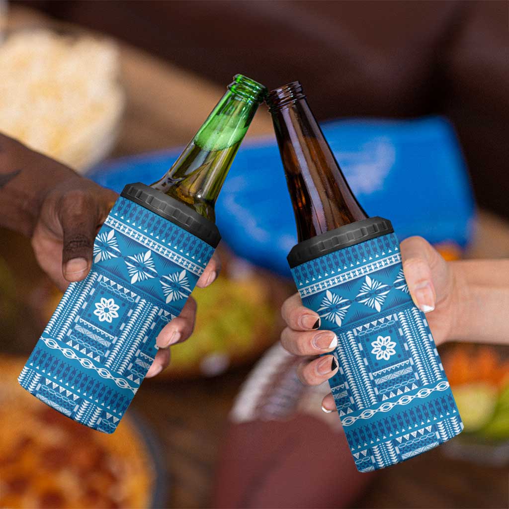 Fiji Masi All Blue 4 in 1 Can Cooler Tumbler Tapa Pattern LT01 - Polynesian Pride