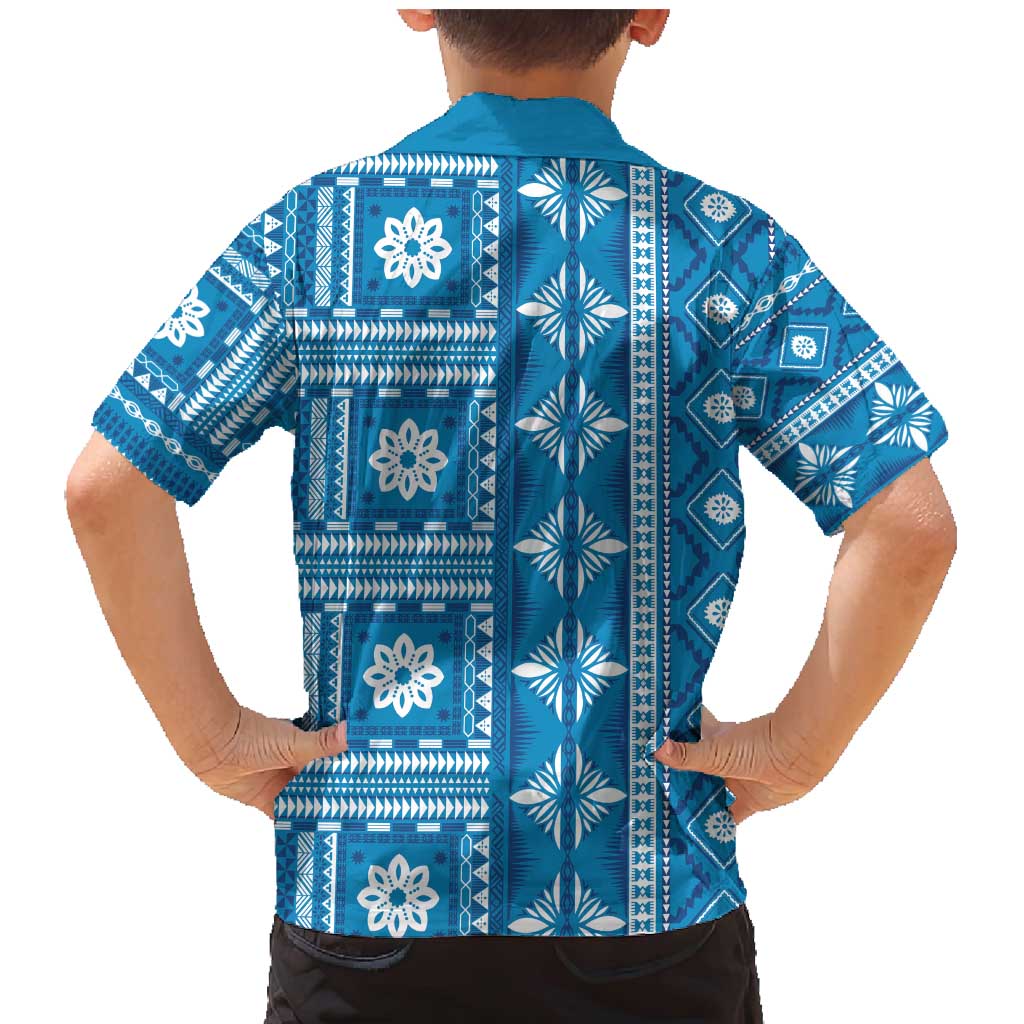 Fiji Masi All Blue Family Matching Mermaid Dress and Hawaiian Shirt Tapa Pattern LT01 - Polynesian Pride