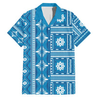 Fiji Masi All Blue Family Matching Mermaid Dress and Hawaiian Shirt Tapa Pattern LT01 Dad's Shirt - Short Sleeve Blue - Polynesian Pride