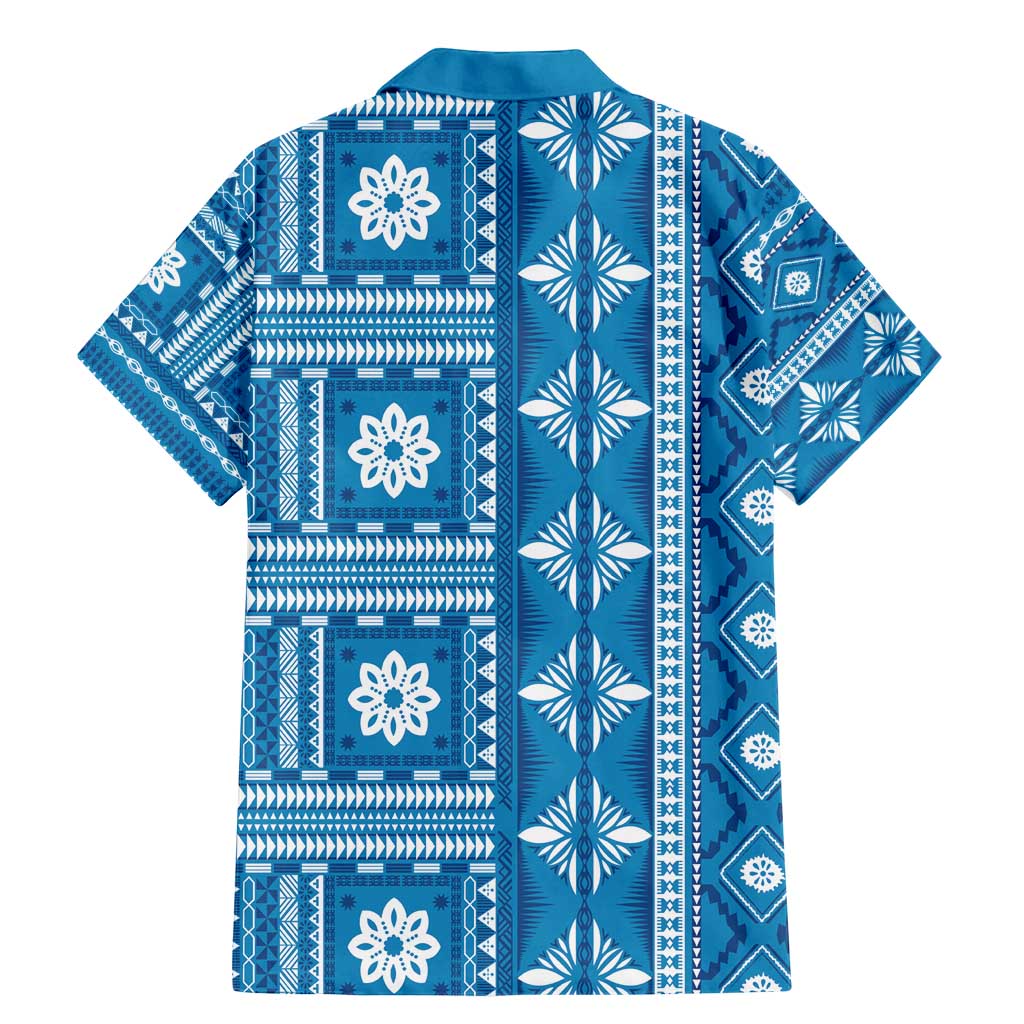 Fiji Masi All Blue Family Matching Mermaid Dress and Hawaiian Shirt Tapa Pattern LT01 - Polynesian Pride