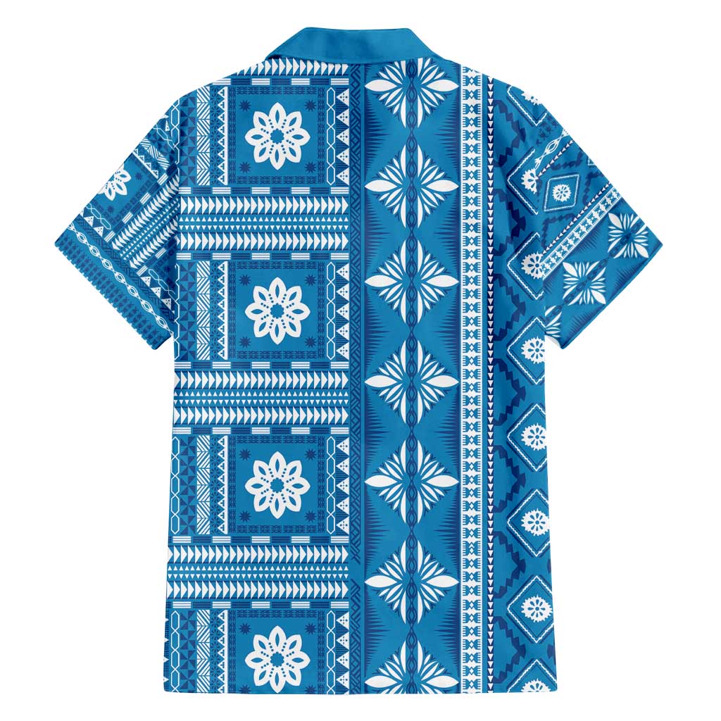 Fiji Masi All Blue Family Matching Puletasi and Hawaiian Shirt Tapa Pattern - Polynesian Pride