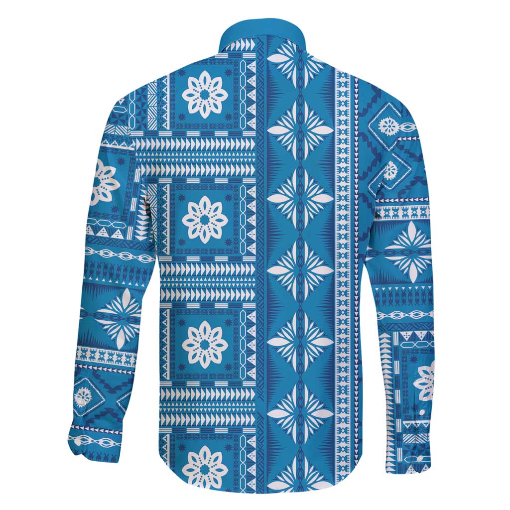 Fiji Masi All Blue Family Matching Short Sleeve Bodycon Dress and Hawaiian Shirt Tapa Pattern LT01 - Polynesian Pride