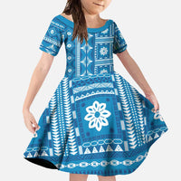 Fiji Masi All Blue Family Matching Tank Maxi Dress and Hawaiian Shirt Tapa Pattern LT01 Daughter's Dress Blue - Polynesian Pride