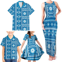 Fiji Masi All Blue Family Matching Tank Maxi Dress and Hawaiian Shirt Tapa Pattern LT01 - Polynesian Pride