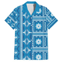 Fiji Masi All Blue Family Matching Tank Maxi Dress and Hawaiian Shirt Tapa Pattern LT01 Dad's Shirt - Short Sleeve Blue - Polynesian Pride